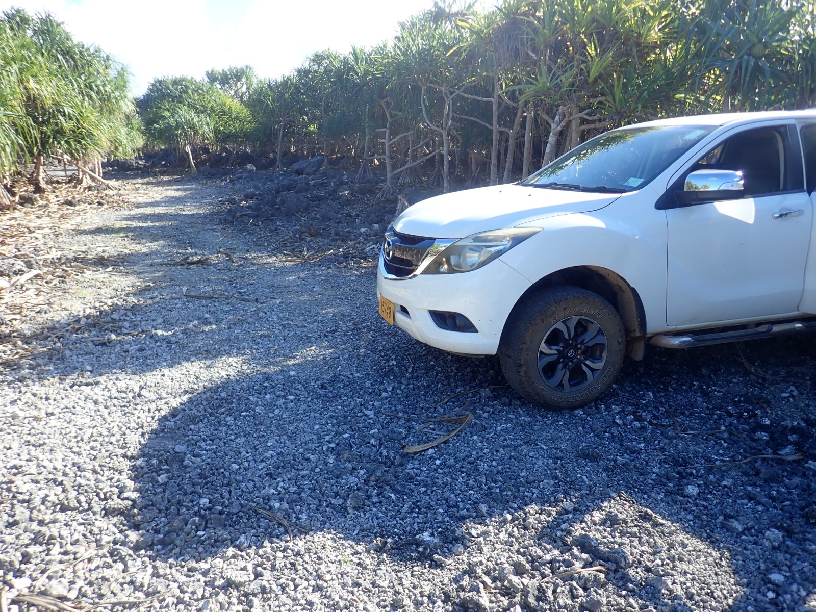 Saragossa road turnaround: Road-end note identifies a backing/turnaround place for the truck near the Saragossa outcrop access.