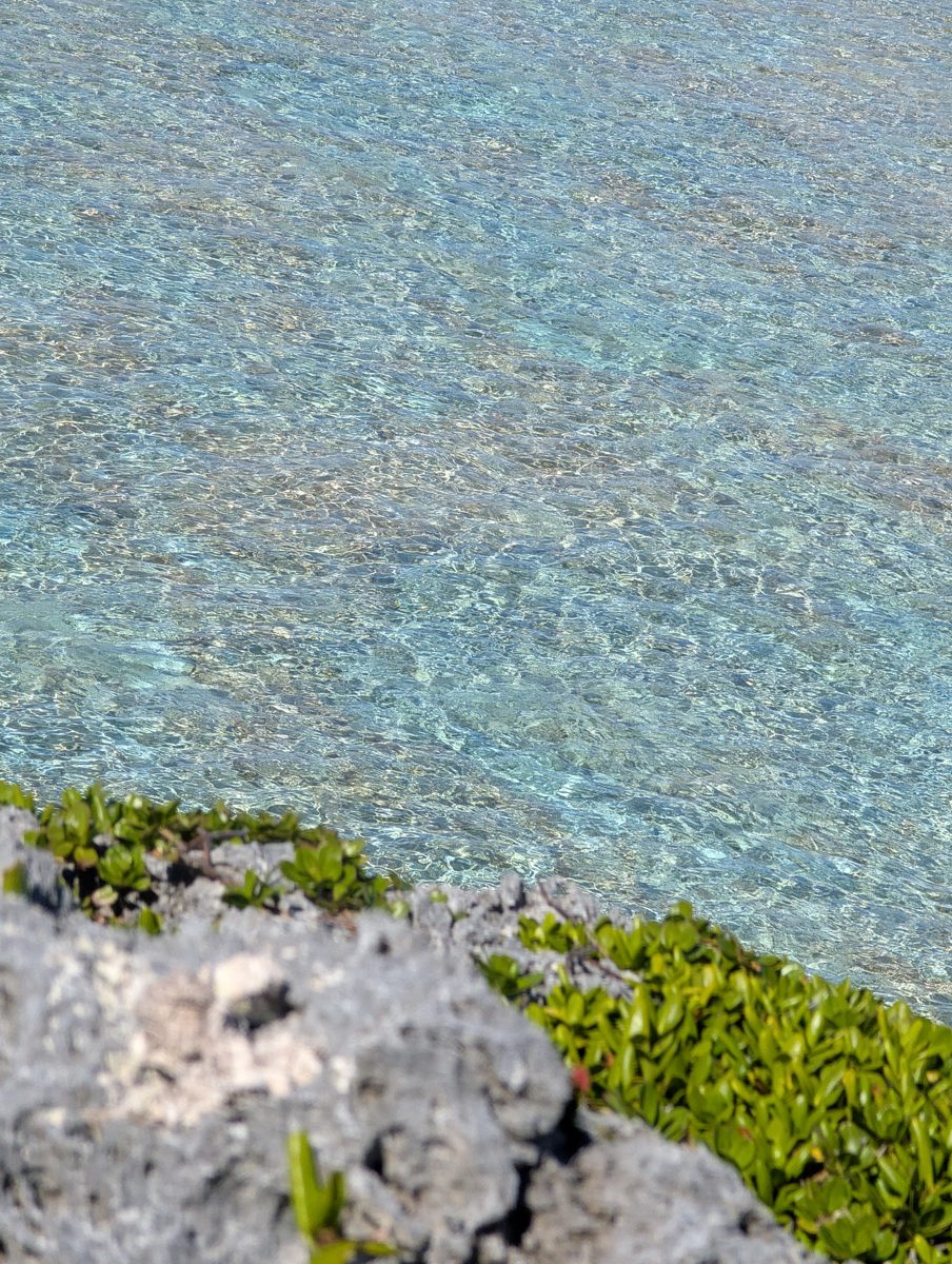 HS116 circular flat features: Circular holes and original topography behind wave crash were photographed as possible paleo sea-level indicators.